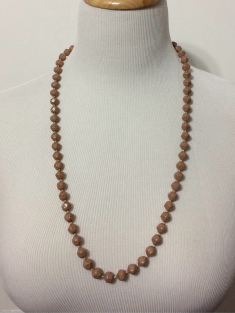 Vintage Style Tan Brown Faceted Beaded Long Necklace 29”